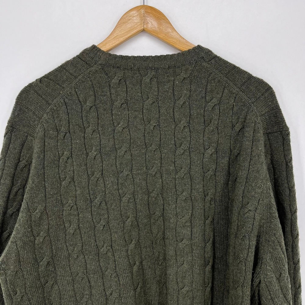 Brooks Brothers Mens Large Olive Green 100% Italian Lambswool Cable Knit Sweater - Picture 9 of 11